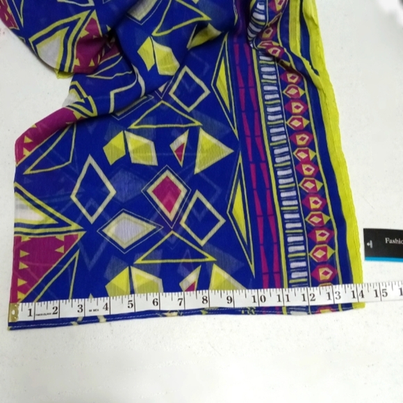 Modern Abstract Shoulder Scarf Rectangle 72x28 Artsy Geo Royal Blue Lime Maroon - Picture 5 of 6